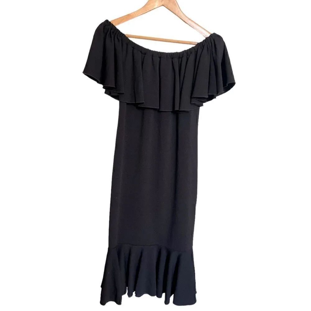 LulaRoe Cici Mermaid Ruffled On/Off Shoulder Midi Dress Black Size Small